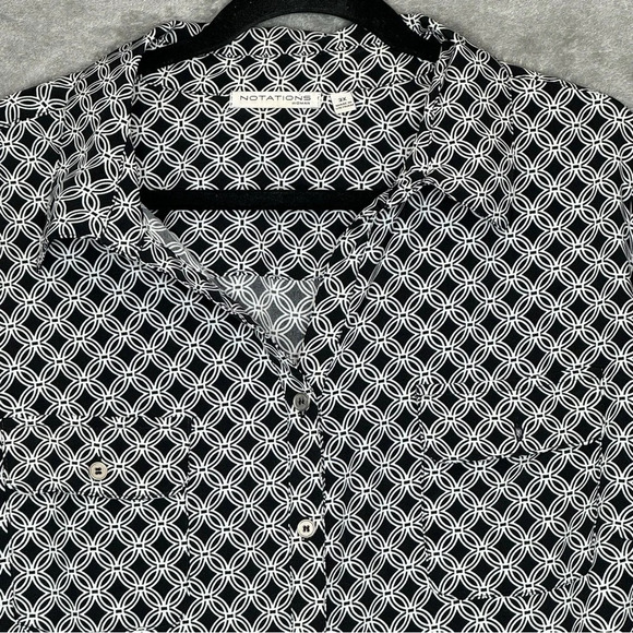 Notations 3X Shirt Top Black Geometric Button Up Tab Long Sleeve V Neck Stretch - Picture 3 of 8